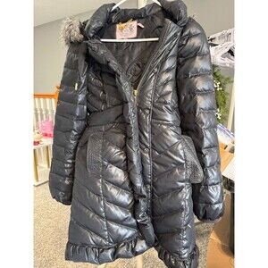 Juicy Couture Black Puffer Down Jacket / Coat with Hood Women’s Size S Faux Fur